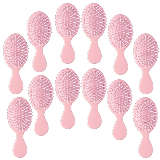 12 pcs Mini Hair Brush,Travel Detangling Brush with Exquisite Packaging Box,Mini Brush for Most Hair Types,Bridesmaid Party Christmas Stockings Filling Wet Hair Brushes (Pink)