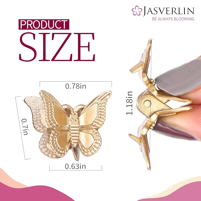 Mini Butterfly Hair Clips 50pcs - Non-Slip Metallic Silver Gold Hair Claws Clip Y2K 90s 2000s Small Tiny Cute Accessories Organizer for Women Girls Kids (Silver & Gold)