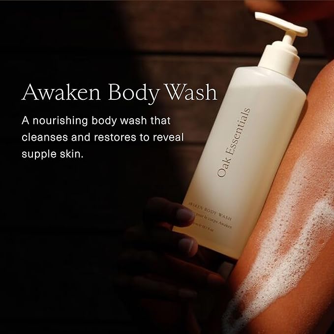 Oak Essentials Awaken Body Wash | Hydrating Shower Gel with Lavender Oil, Cedarwood Oil & Rice Bran Extract, 10.1 Fl Oz