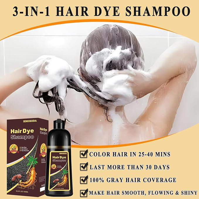 Dark Brown Hair Dye Shampoo 3 in 1 for Gray Hair, Long-lasting & Natual Hair Color Shampoo, Herbal Ingredients Natural Shampoo Hair Dye Effect in Minutes, Gifts for Men Women 500ml