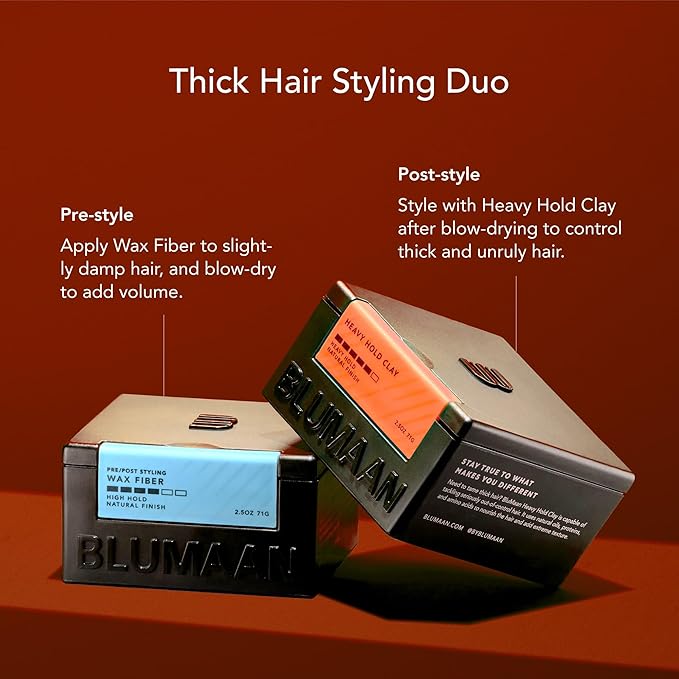 BLUMAAN Heavy Hold Clay - Men's Extra Strong Hold Hair Clay Creates Texture and Volume (2.5 oz) - Natural Matte Finish with Organic Oils - Controls Coarse,Thick, Unruly Hair