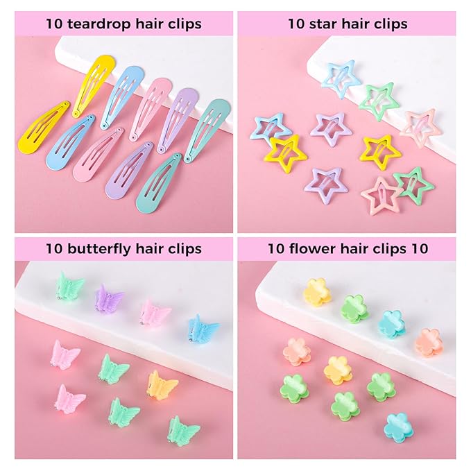 Colorful Rubber Bands Set, 2020Pcs Elastic Hair Ties with 5 Styling Tools 40Pcs Hair Clips Hair Accessories Valentines Day Gifts for Daughter