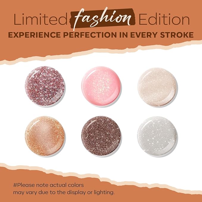 modelones Glitter Nail Polish Set 6 Colors Gold Brown Silver Pink Nude Fall Winter Shimmer Pearl Quick Dry Kit Manicure DIY Nails Art Salon Home Gifts For Women Girls