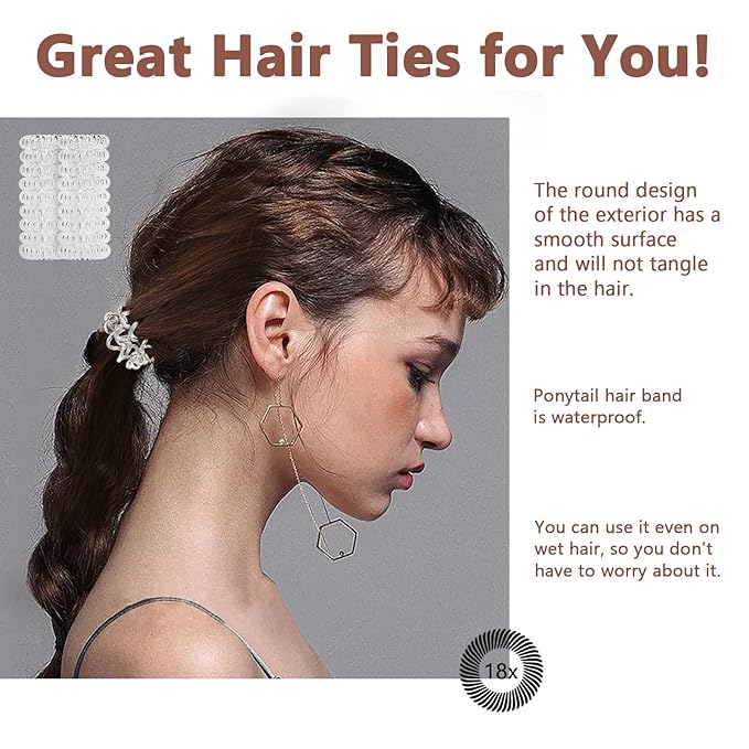 18 Pcs Women Ponytail Braid Hair Elastic No Crease Spiral Hair Ties, Girls Multi-color Waterproof Coil Hair Accessories (Small Hair Ties)