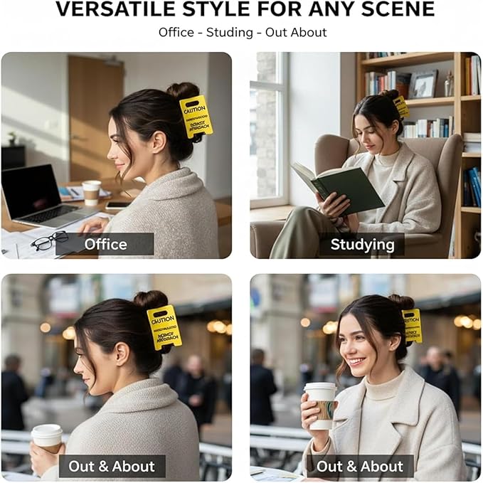 2PCS Overstimulated Caution Sign Hair Claw Clip,Yellow Caution Hair Clip,Do Not Approach Sign Hair Claws Hair Clips for Thick Hair,Funny Gag Gift for Women and Friends