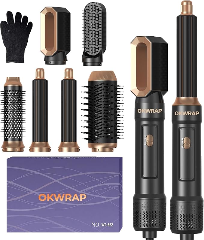 6 in 1 Blow Dryer Brush, Upgrade Hair Dryer Brush Set Negative Ion Air Styler Curling Wrap Air Curler, Hot Air Brush Curling Iron Hair Styling Tools As A Gift for Straight/Curl/Dry/Smooth