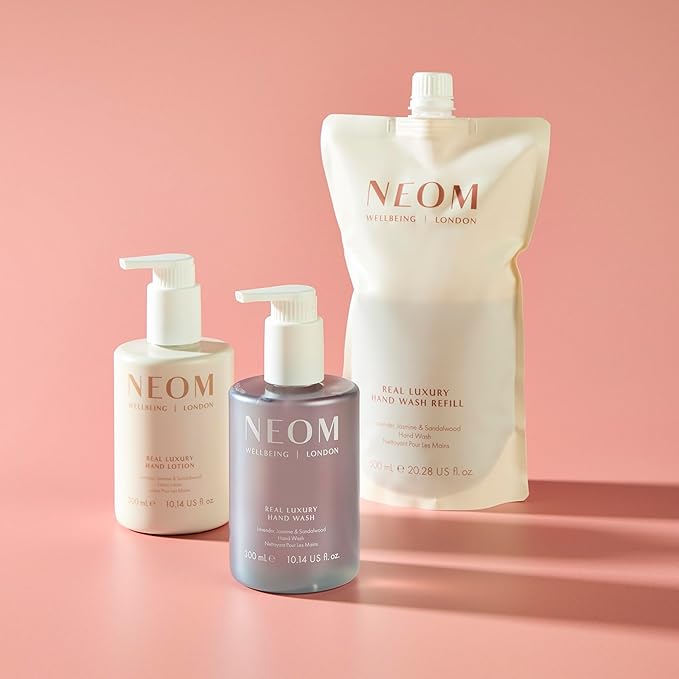 Neom Real Luxury Hand Lotion, 300ml | Lavender, Jasmine & Sandalwood I 24 Essential Oils I 100% Natural Fragrances I 100% Recyclable Bottle I Hydrating I Nourishing