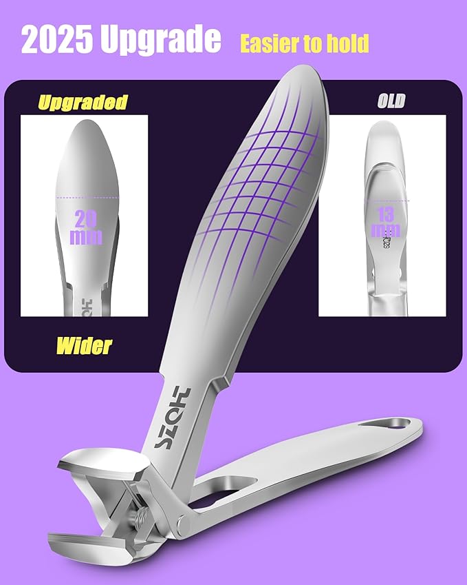 2025 Upgrade Angled Head Nail Clippers for Men, Toenail Clippers for Seniors Thick Toenails, Large Toe nail Clippers with Catcher, Extra Wide Handle,Sharp Heavy Duty Stainless Steel Nail Cutter-Silver