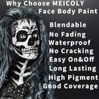 MEICOLY 6Pcs Halloween Makeup Kit,Black White Face Paint Clown White Makeup,Classic Pro Oil Based Face Body Paint for Adults and Kids, SFX Joker Zombie Vampire Skull Skeleton Cosplay,100g/3.53 oz