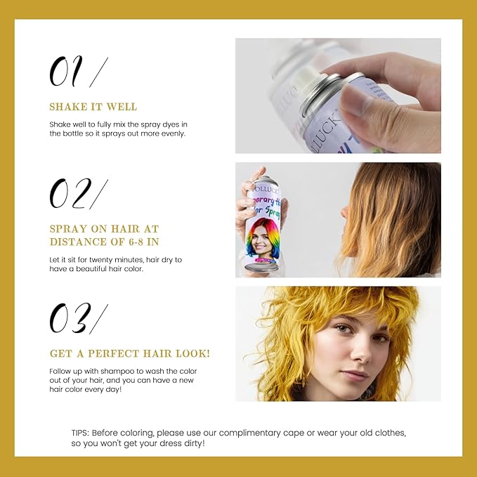 VOLLUCK Temporary Hair Color Spray, Instant Washable Hair Dye for All Hair Types, Vibrant Color for Party, Halloween, Cosplay, and Daily Use (#1 Blonde)