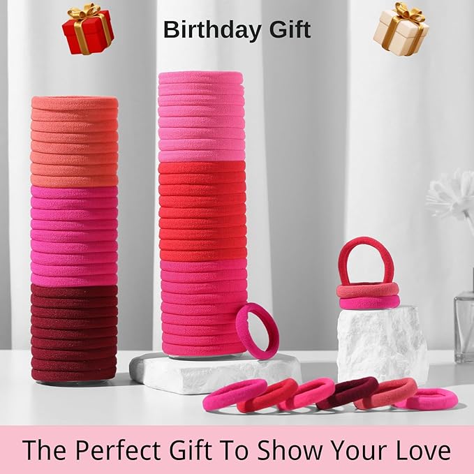 LuSeren 120 Pcs Red Hair Ties for Women, No Damage Soft Seamless Nylon Hair Elastics for Thick Hair,Ponytail Holders,6 Gradient Red Hair Accessories