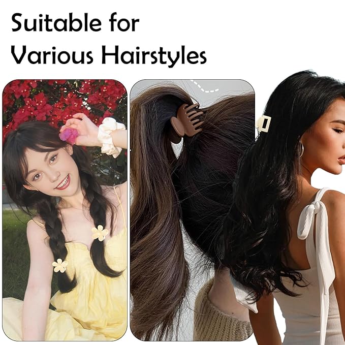 18Pcs Medium Hair Clips for Women Girls - Matte Love, Triangle, Ribbon and Semicircle Styles for Thin/Thick Hair, Cute Nonslip Accessories (White, Brown, Black)