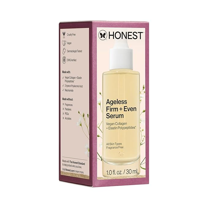Honest Beauty Ageless Firm and Even Serum, Powered by Vegan Collagen Elastin Polypeptides, Firmer-Looking Skin, Fragrance Free, EWG Verified, Cruelty-Free, 1 fl oz