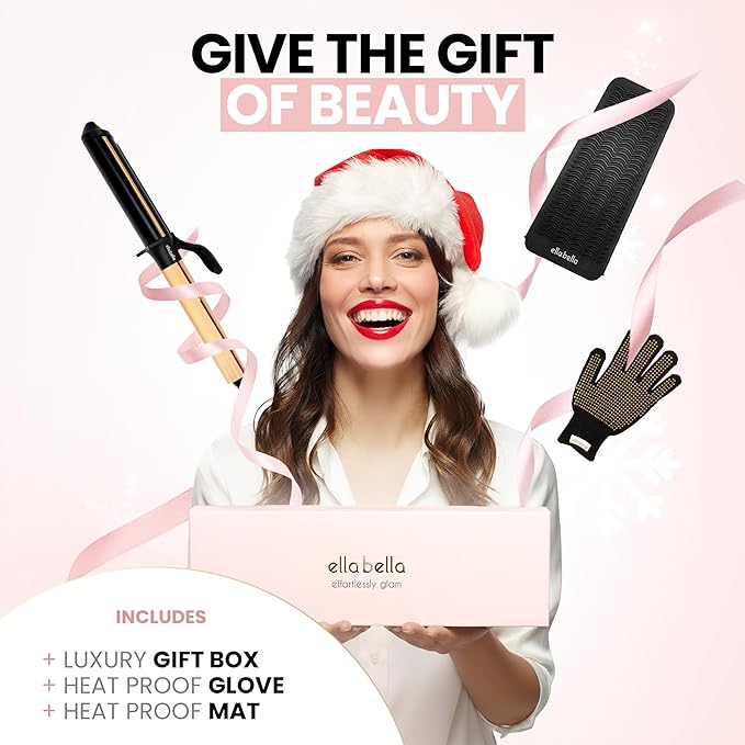 ELLA BELLA® Curling Iron 1 Inch • Professional Hair Curler • Curling Wand • Ceramic Curling Irons • Transform Your Look in Seconds • Suitable for All Hair Types • Say Goodbye to Heat Damage