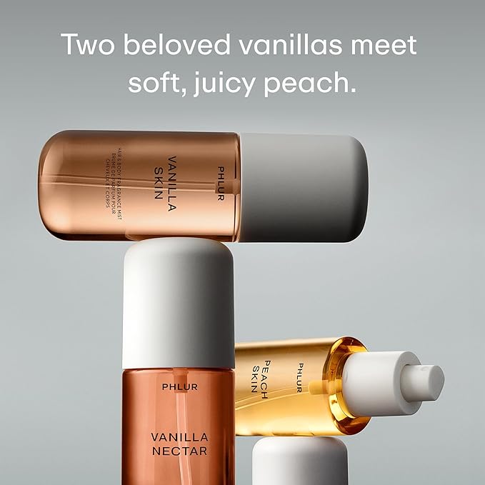 PHLUR Vanilla Peach Trio ($75 Value) - Exclusive 3pc Travel Size Body Mist Set ft. Vanilla Skin, Vanilla Nectar, Peach Skin (3 x 3 fl oz)