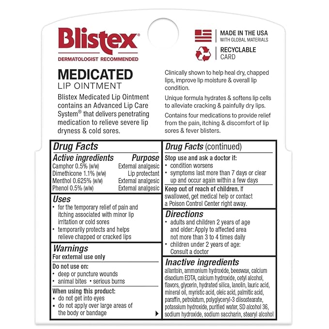 Blistex Medicated Lip Ointment 3 Count, 0.21 Oz. Relieves Cold Sores & Helps Heal Dry Chapped Lips, Lip Sores & Blisters Pain Relief Healing Balm, Stocking Stuffer for Holiday