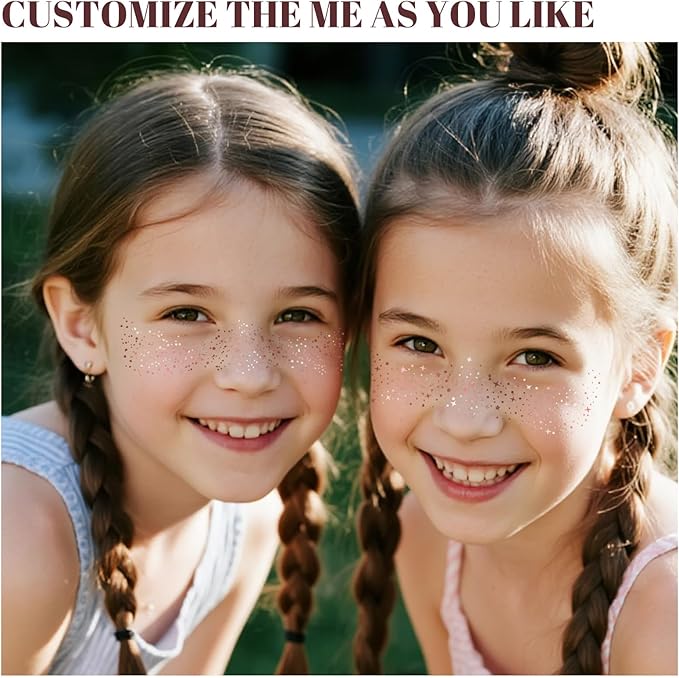 24pcs Glitter Freckles Face Tattoo - Rose Gold Face Sparkle Freckles Temporary Tattoos for Women Girls, Waterproof & Long Lasting Freckles Makeup Patches for Party, Concerts, Daily Accessories