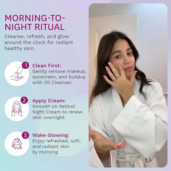 Fig.1 Evening Essentials Skincare Duo, Micellar Oil Cleanser & Retinol Night Cream, Gentle Makeup Remover Cleansing Oil & Anti Aging Night Cream, Deeply Cleanse & Visibly Reduce Wrinkles 2x30ml Minis