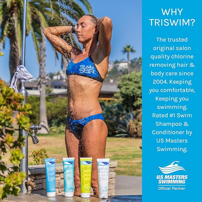 TRISWIM Chlorine Removal Body Wash & Swim Shampoo Set 8.5 fl oz Each | Complete Swim Care Kit with Aloe Vera, Pro-Vitamin B5, and Chamomile | Ideal for Hydrating Skin and Revitalizing Hair Post-Swim