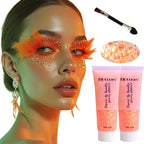 Body Glitter Face Glitter Gel: Singer Concerts Disco Festival Rave Accessories Face Glitter Makeup 100ml Chunky Sequins Mermaid for Party Cosplay Halloween (2 Orange)