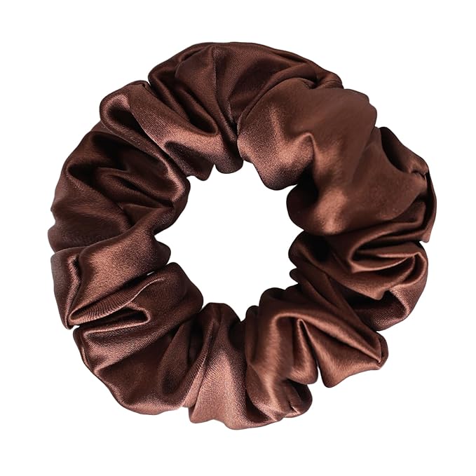 Silk Scrunchies for Women, 100% Mulberry Silk Hair Ties No Damage, Gentle No-Pull Elastic Ponytail Holders, 1Pc (Coffee)