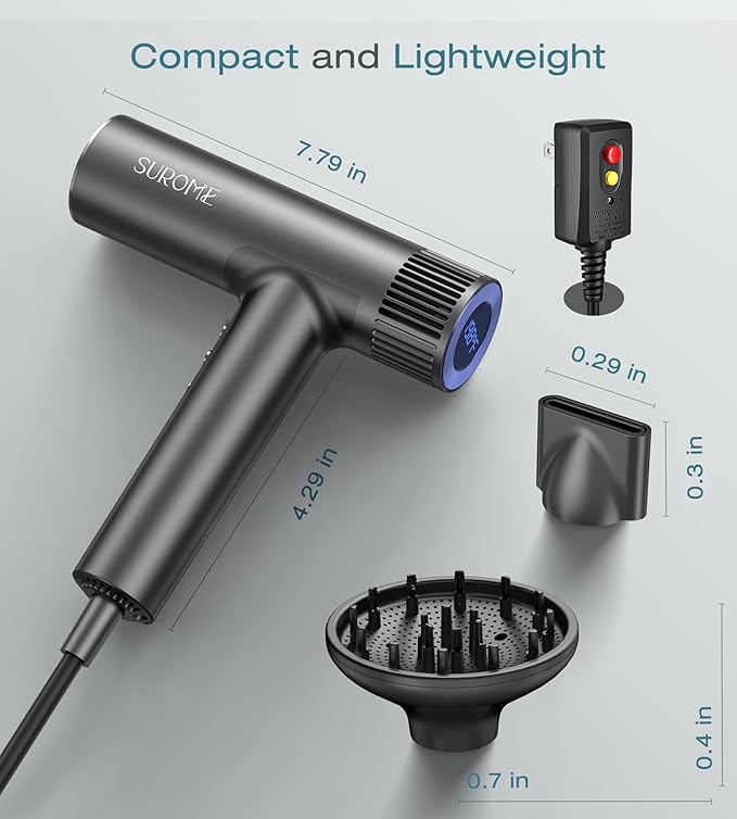 Blow Dryer,110000RPM High-Speed Brushless Motor, Fast-Drying Negative Ions Intelligent Constant Temperature Hair Care Dryers, Professional Hair Dryer with Attachments for Home&Salon (Grey)