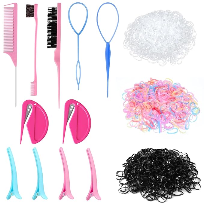 Colorful Mini Rubber Bands with Topsy Tail Styling Tools - Elastic Hair Ties, Hair Cutter, and Hair Accessories for Baby Girls and Women