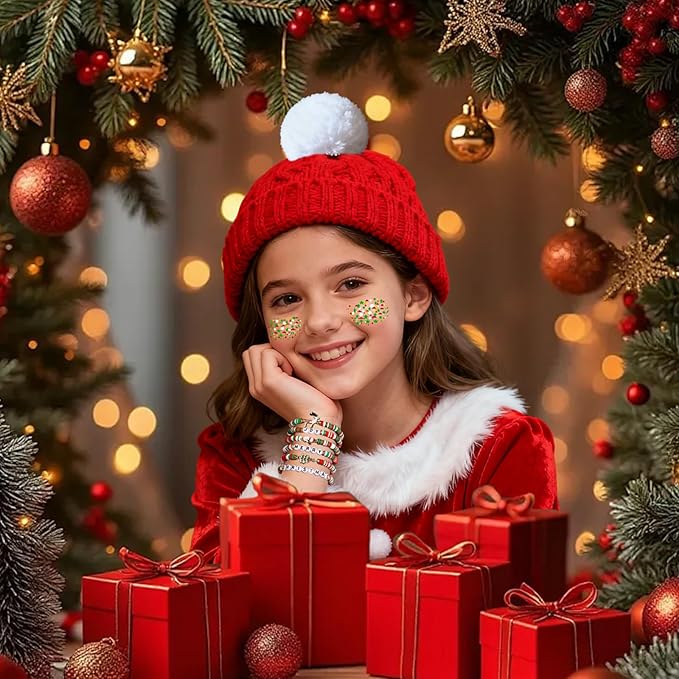 Go Ho Christmas Body Hair Face Glitter Gel,Christmas Glitters Face Paint,Holographic Colorful Sequins Chunky Reflective Face Glitter Makeup,Festival Rave Outfits for Women