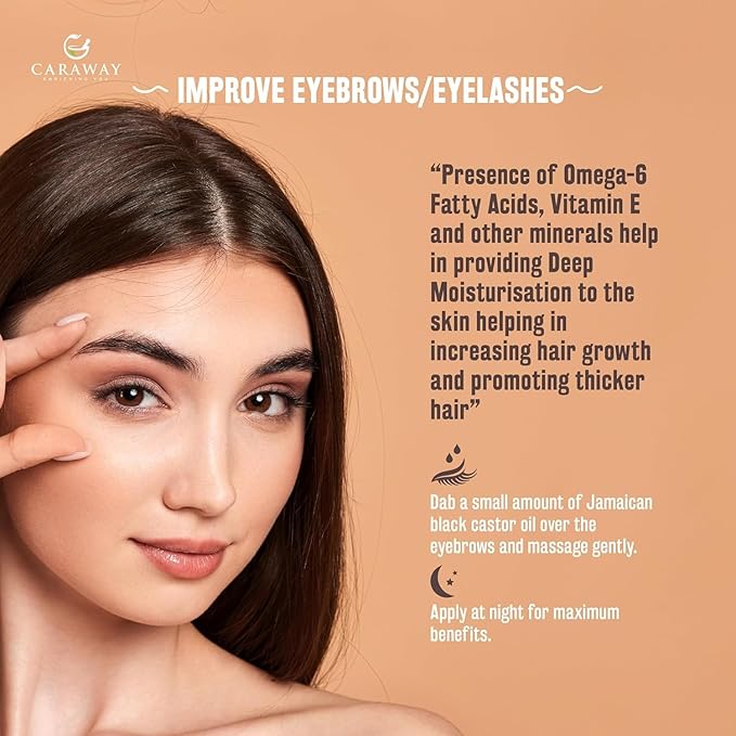 CARAWAY Jamaican Black Castor Oil for Hair Growth, Eyelashes & Eyebrows | Organic, Cold-Pressed & Unrefined | Deep Moisturizing Oil for Skin, Face & Scalp | Glass Bottle + Mascara Kit – 4 oz / 118 ml