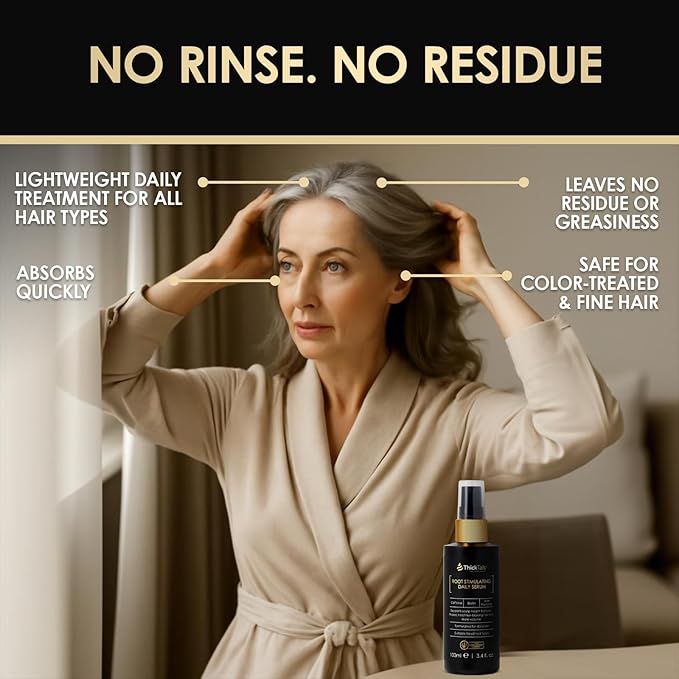 ThickTails Hair Growth Serum for Women with Biotin and Caffeine, Leave In Root Stimulating Scalp Serum, Lightweight Hair Thickening Treatment for Thinning Hair and Fuller Looking Roots, 3.4 fl oz