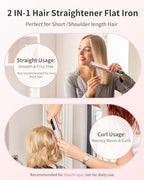 Cordless Flat Iron,Portable Mini Hair Straightener Travel for Bangs,Short Hair, Rechargeable Curling Iron for Touch Ups (Pink)