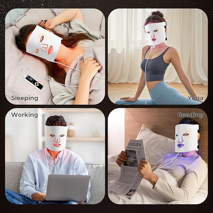 Red Light Therapy for Face-LED Face Mask Light Therapy with 3 Gears,2500mAh Battery,Remote Control,Infrared Red Light Therapy Mask for Home Working Travel Yoga Sleep