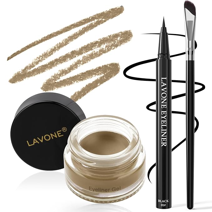 LAVONE Eyeliner Set - Waterproof Makeup Kit with Liquid eyeliner Pencil, Gel Eyeliner & Angled Eye liner Brush, Waterproof, Smudge Resistant, Long Lasting Formula - Blonde