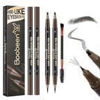 Boobeen 3pcs Waterproof Eyebrow Pen，Dual-Ended Eyeliner Microblading Eyebrow Pencil for Women，Long Lasting Hair-Like Brow Pen with Brow Brush，Dark Brown