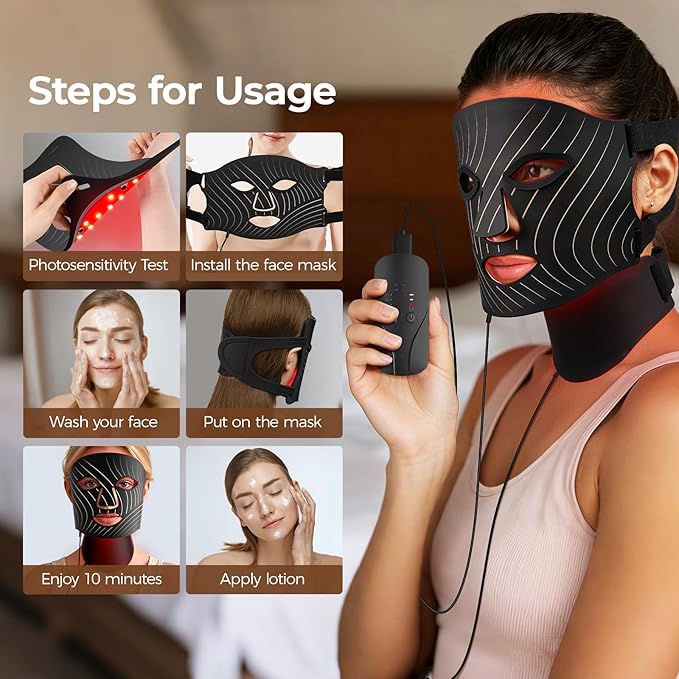 Red Light Therapy for Face,LED Face Mask Light Therapy,USB C Rechargeable,Infrared Light Therapy Mask LED Silicone Mask