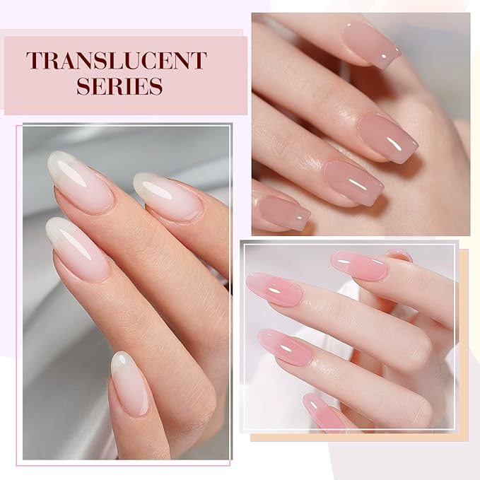 CANNI Jelly Milky White Pink Gel Nail Polish Set- 6 Pcs 9 Ml Neutral Transparent Pink Colors Sheer Gel Polish Kit, Soak Off LED Nail Gel Manicure Kit DIY at Home Salon Gifts
