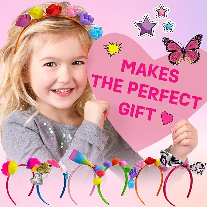 Headband Making Kit for Girls - Make Your Own Fashion Headbands for Kids - DIY Hair Accessories for Girls 4-6 - Arts & Crafts Best Birthday Gifts Ideas - Art Gift for 4 5 6 7+ Year Old Girl