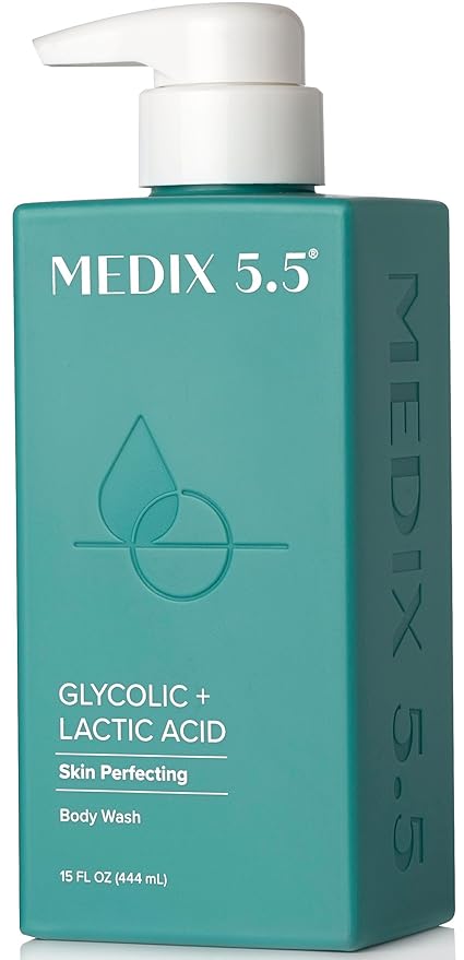 Medix 5.5 Glycolic Acid + Lactic Acid Exfoliating Body Wash Gel | KP Bump Eraser | AHA Exfoliant Skin Care Body Cleanser | Keratosis Pilaris & Acne | Anti Aging AHA Foaming Body & Face Wash, 15 Fl Oz