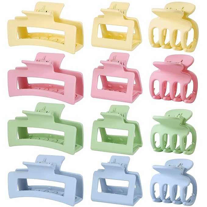 3 Styles Hair Clips for Women Small Medium Big Claw Clips for Thin Thick Hair 12 Pcs Hair Claw Clips Hair Clips Combination Hair Accessories for Women (Colorful)