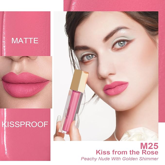 Oulac Matte Liquid Pink Lipstick for Women, Baby Pink Long Lasting High Impact Lip Color, Waterproof, Creamy Formula Lip stick with Vitamin E, Vegan & Cruelty-Free, 4.5ml (M25)