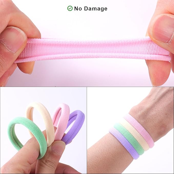 40PCS Hair Ties No Damage & Ponytail Holders, Hair Bands for Women's Hair, Hair Elastics for Thick Hair,Nylon Seamless Hair Ties Set (2in Spring)