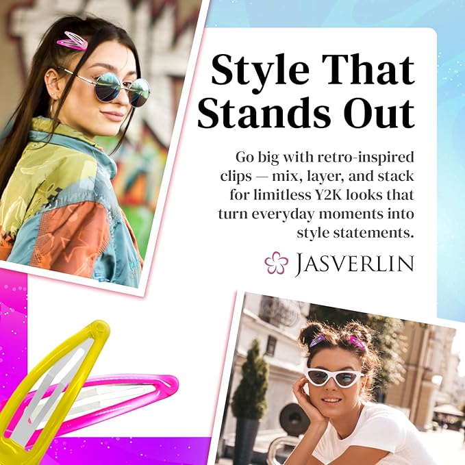 48 Pcs Snap Hair Clips 2 Inch, Y2k Cute Metal Hair Barrettes Non Slip, Colorful Hairclips for Women Girls Kids Fine Hair Styling Accessories (Neon Pop)