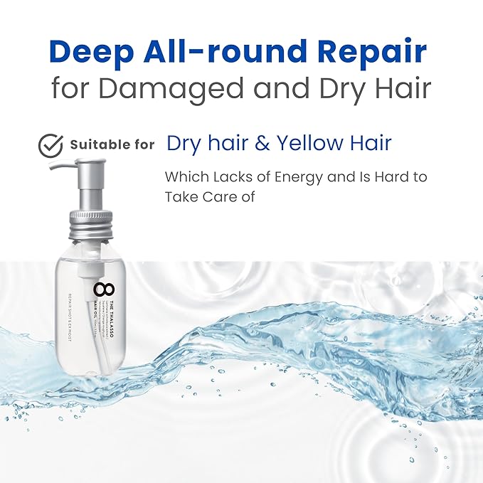 8 THE THALASSO Natural Hair Oil for Women & Men, Anti Frizz Serum by Glycerin, Lecithin, Squalane, Rosemary, Peppermint & Tea Tree, Hair Oil Treatment by Japan, Paraben & Sulfate Free 3.38 Fl Oz MOIST