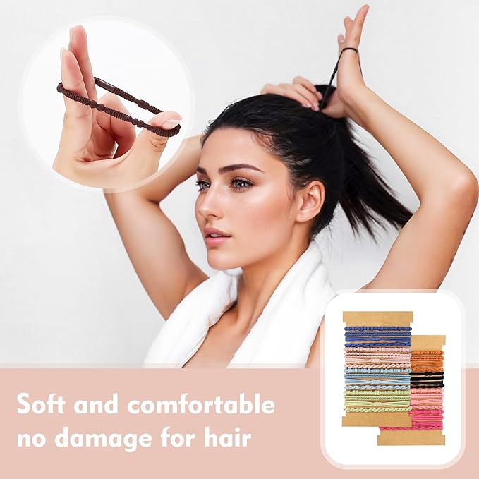 32Pcs Boho Bracelet Hair Ties, No Damage Elastic Bracelets, Brownsoft Hair Ties Accessories for Girls and Women Cute Bands for Thick or Thin Hair
