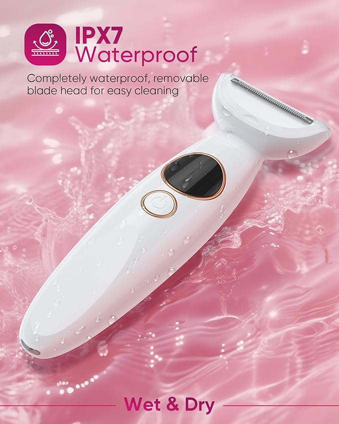 3 in 1 Bikini Trimmer for Women, Electric Razors for Women with Display, Painless Bikini Trimmer, USB Charging, Electric Shaver for Woman,Shaver for Woman for Face, IPX7 Waterproof,White
