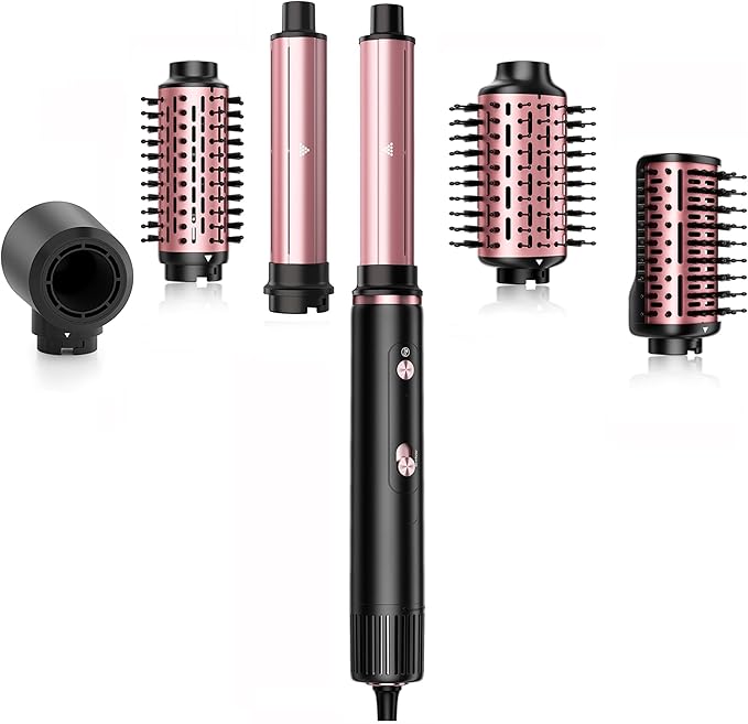 SKIMI 110,000 RPM Brushless Motor Hair Dryer Brush - 5 Muti-Styler for Fast Drying, Curling, Volumizing & Straightening | High-Speed Hot Air Brush for All Hair Types (Black & Rose Gold)