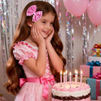 Velvet Sequin Hair Bows Elegant Pink Bow for Women Girls, 4in Glitter Handmade Hair Clips Alligator Clips Ponytail Holder Sparkly Hair Accessories for Christmas, Birthday Party, Wedding, Valentines