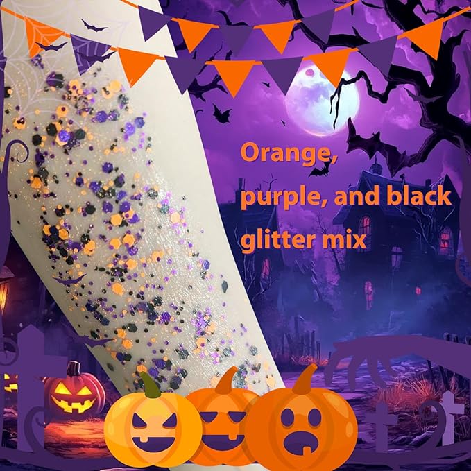 Halloween Body Glitter Stick, Black Orange Purple Sequin Hair Glitter for Rumi Costume Cosplay and Tattoos Makeup, Chunky Glitter Face Paint, Waterproof Face Glitter Gel for Glirs and Women