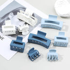 3 Style Blue Hair Claw Clips Set - 9 pcs Medium Rectangle and Square Clips for Thick and Thin Hair Women's Accessories