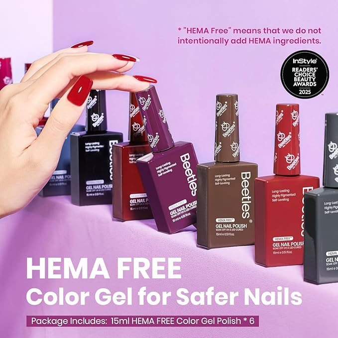 Beetles Winter Gel Nail Polish Set – 6 PCS HEMA-Free Gel Nail Kit Burgundy Dark Red Brown Black Gray UV Nail Polish Color DIY Midnight Elegance Manicure Home Salon Christmas Gifts for Women